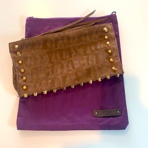 Linea Pelle Brown Suede Clutch with Gold Studs
